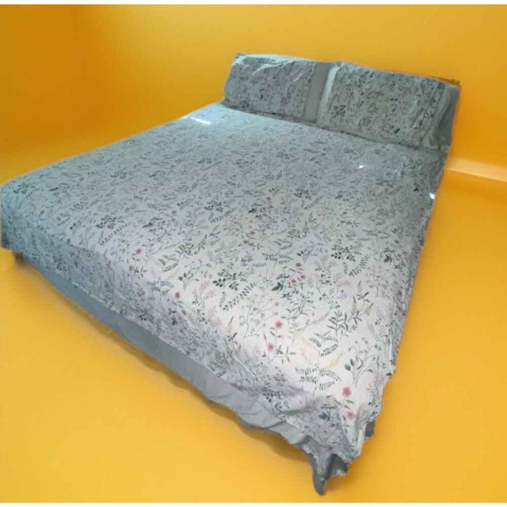 IKEA TIMJANSMOTT Duvet Cover Full/Queen + Shams 218X218 White Floral Botanicals